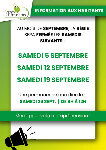 affiche fermeture régie sept. 2026