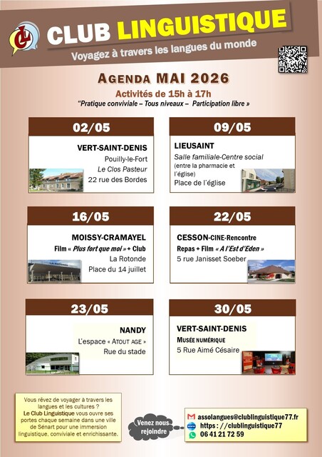 Agenda Club Linguistique mai 2026