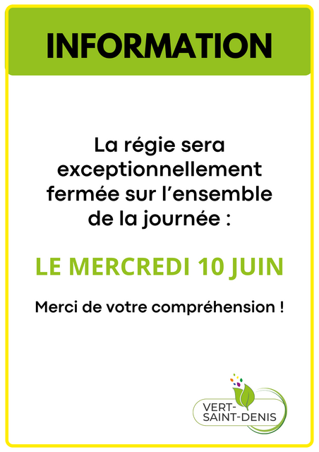 fermeture régie 10 juin 2026